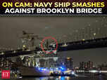 Image for On cam: Mexican navy ship crashes Brooklyn Bridge